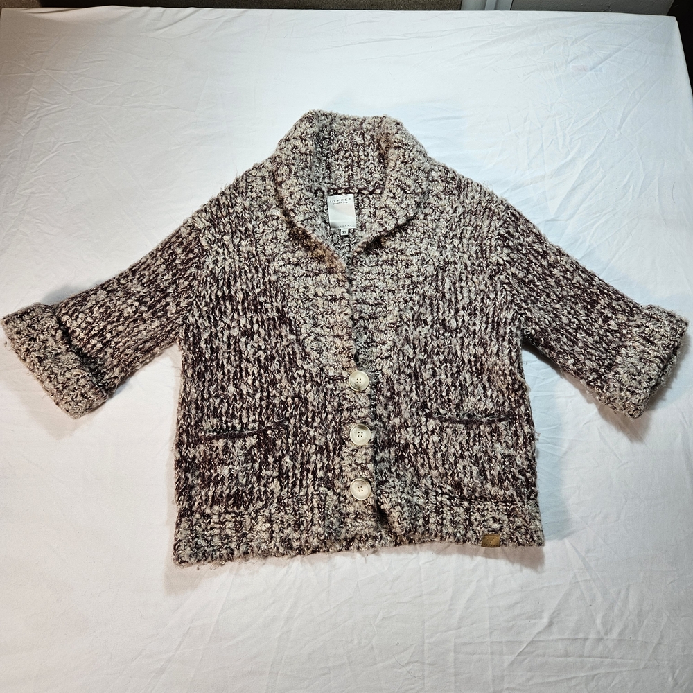Chunky knit Button-Up Teddy Jacket - Cream and Brown